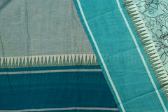 Seafoam & Teal Hand-Block Cotton Saree