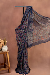 Indigo Ajrakh Hand-Block Georgette Saree