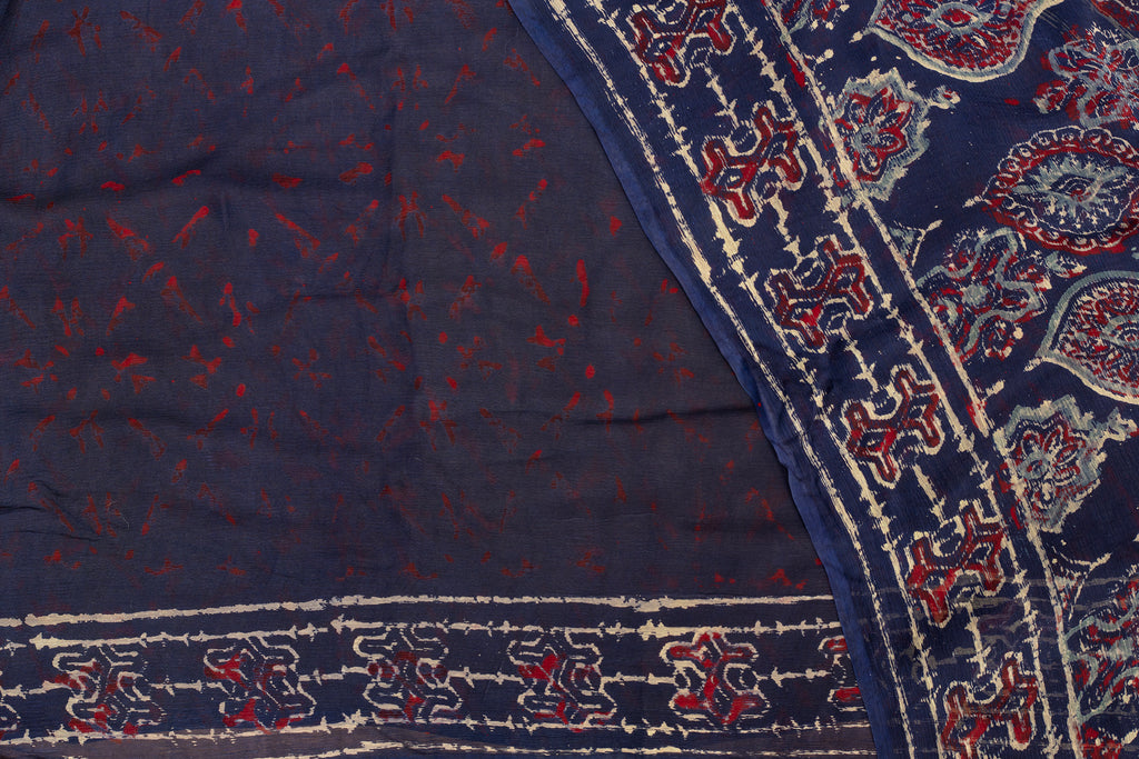 Indigo Ajrakh Hand-Block Georgette Saree