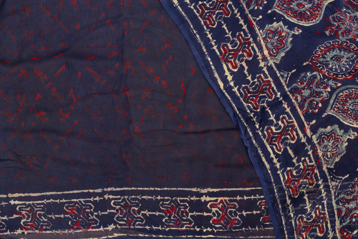 Indigo Ajrakh Hand-Block Georgette Saree