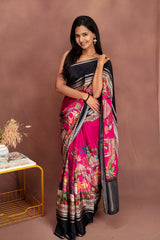 Royal Fuchsia Black Georgette Saree