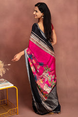 Royal Fuchsia Black Georgette Saree