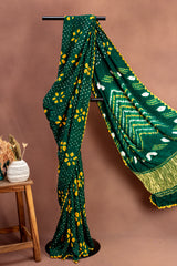 Forest Emerald Gaji Silk Bandhani Saree
