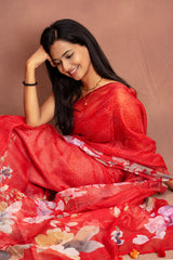 Vermillion Bloom Ikat Saree