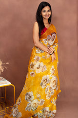 Ikat Fabric Saree – Mustard Colour