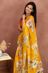 Ikat Fabric Saree – Mustard Colour