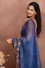 Navy Ikat Saree with Floral & Elephant Motifs