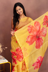 Butter Bloom Hand-Painted Organza Saree