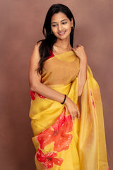 Butter Bloom Hand-Painted Organza Saree