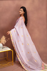 Whispering Lilac Crushed Organza Saree with Floral Scallop Border