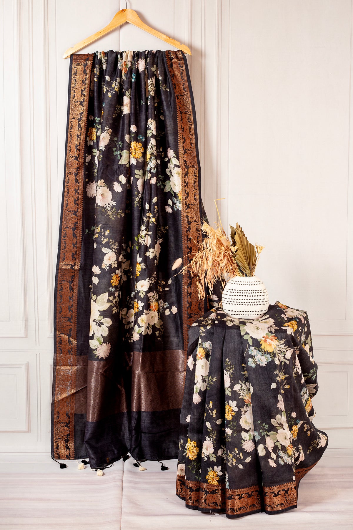 Midnight Noir Chanderi Silk-Cotton Saree