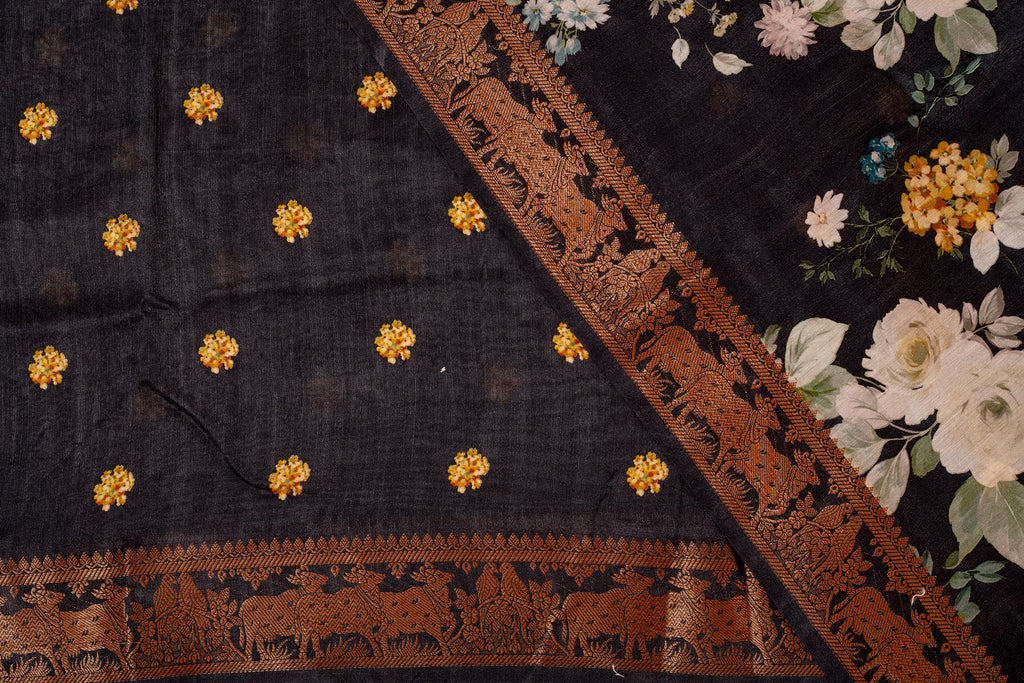 Midnight Noir Chanderi Silk-Cotton Saree