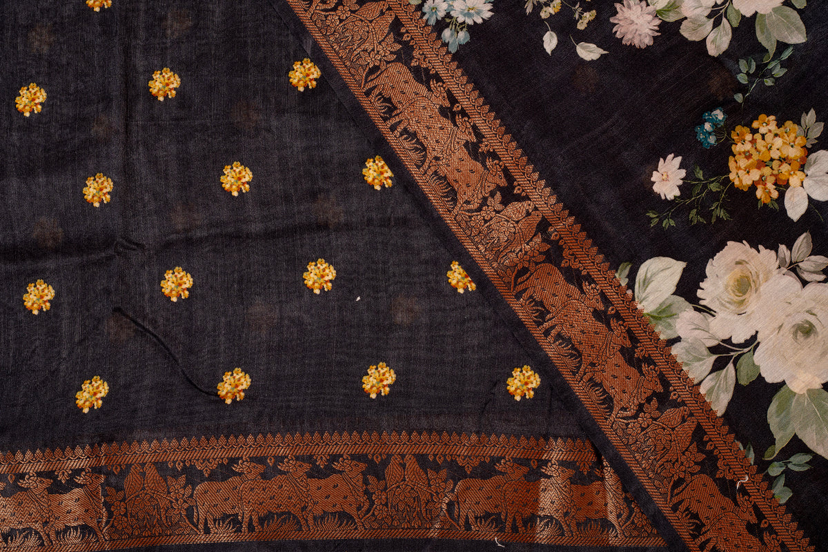 Midnight Noir Chanderi Silk-Cotton Saree