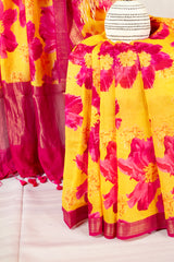 Marigold & Magenta Chanderi Cotton Saree