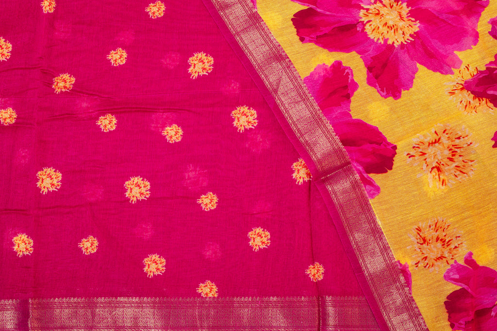 Marigold & Magenta Chanderi Cotton Saree