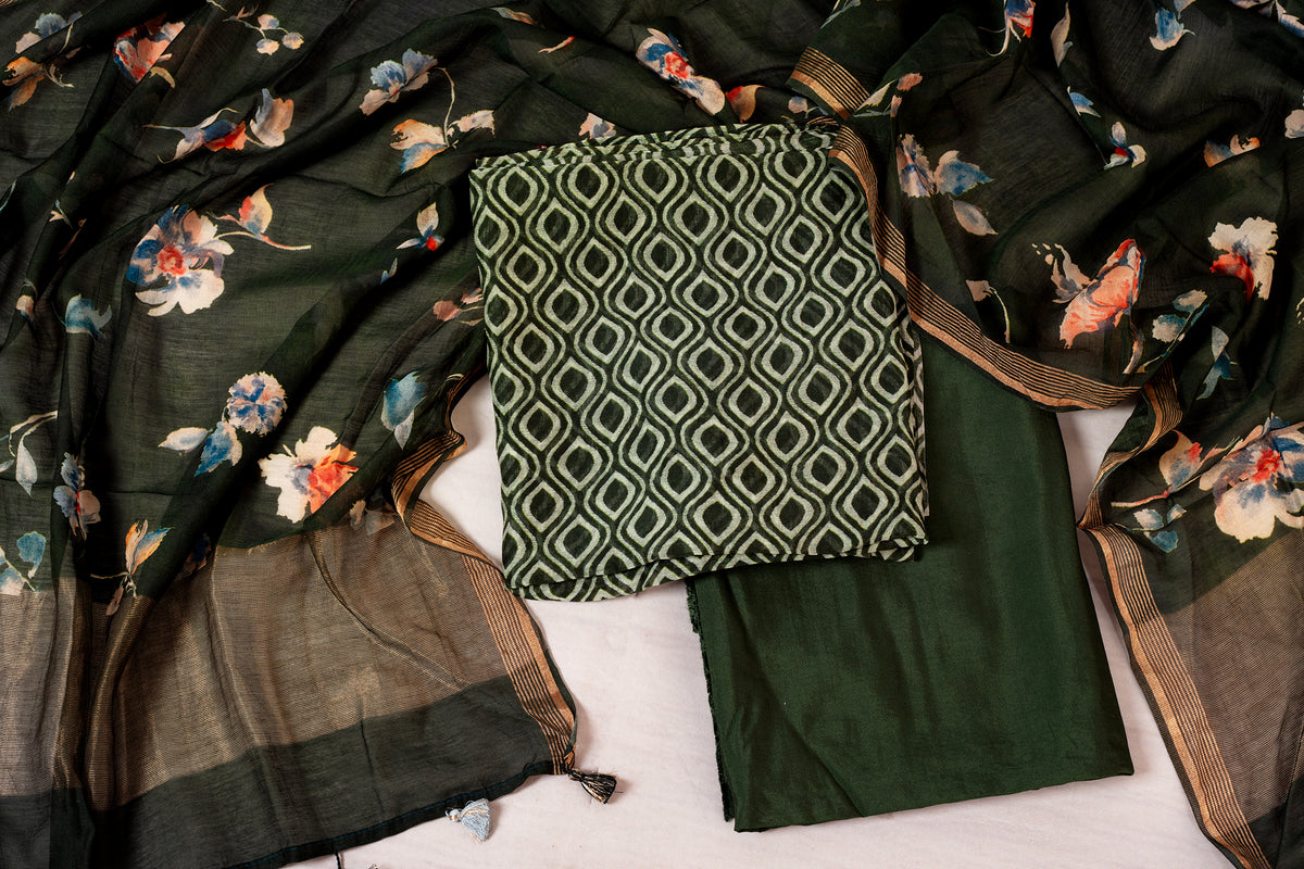 Evergreen Forest Chanderi Cotton Unstitched Salwar Set