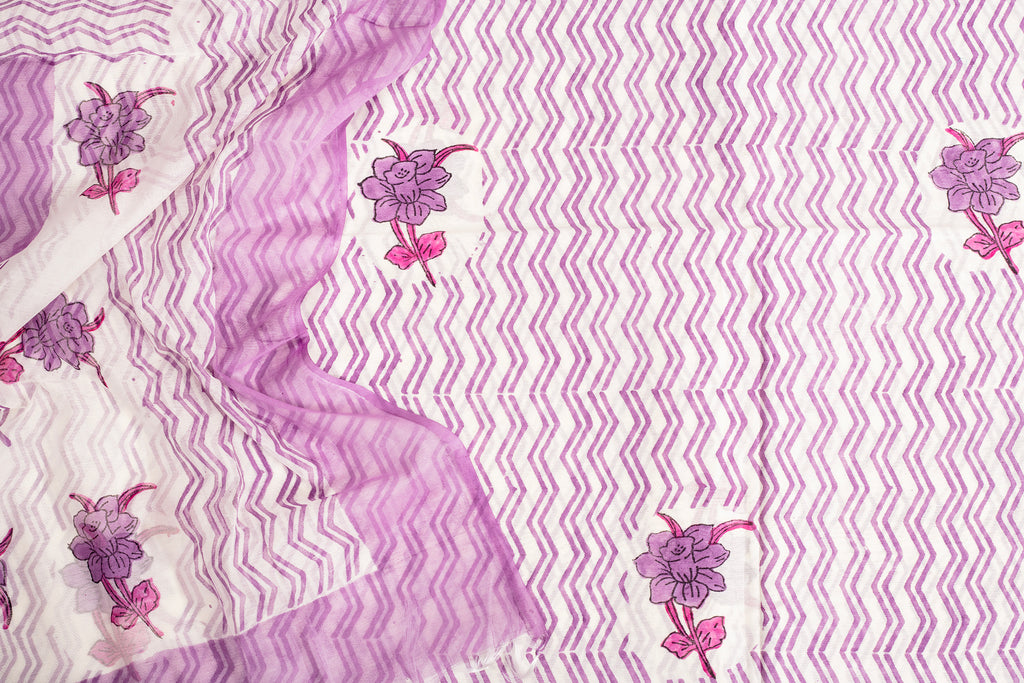 Lavender Zig-Zag Chanderi Cotton Unstitched Salwar Set
