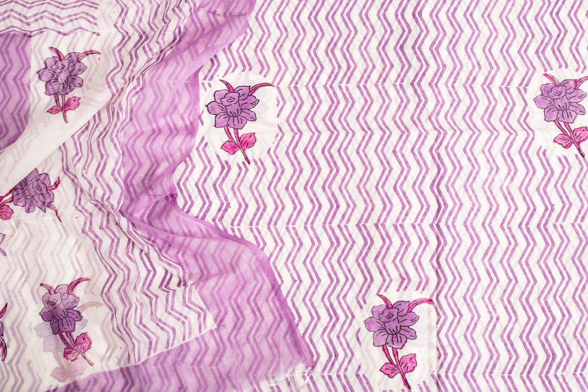Lavender Zig-Zag Chanderi Cotton Unstitched Salwar Set