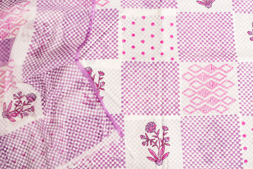 Lilac Checkerboard Chanderi Cotton Unstitched Salwar Set