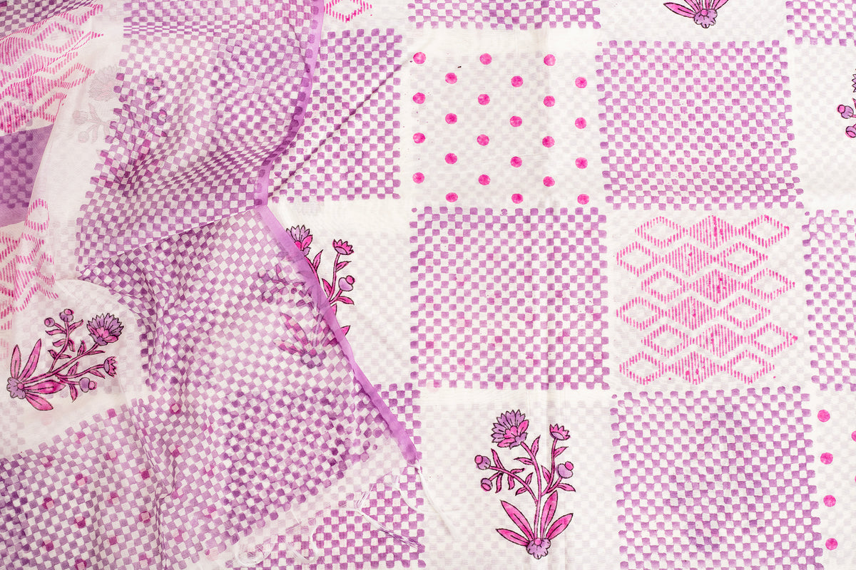Lilac Checkerboard Chanderi Cotton Unstitched Salwar Set