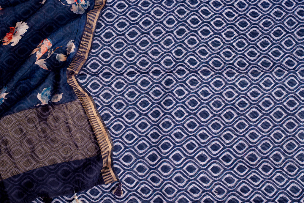 Indigo Harmony Chanderi Cotton Unstitched Salwar Set