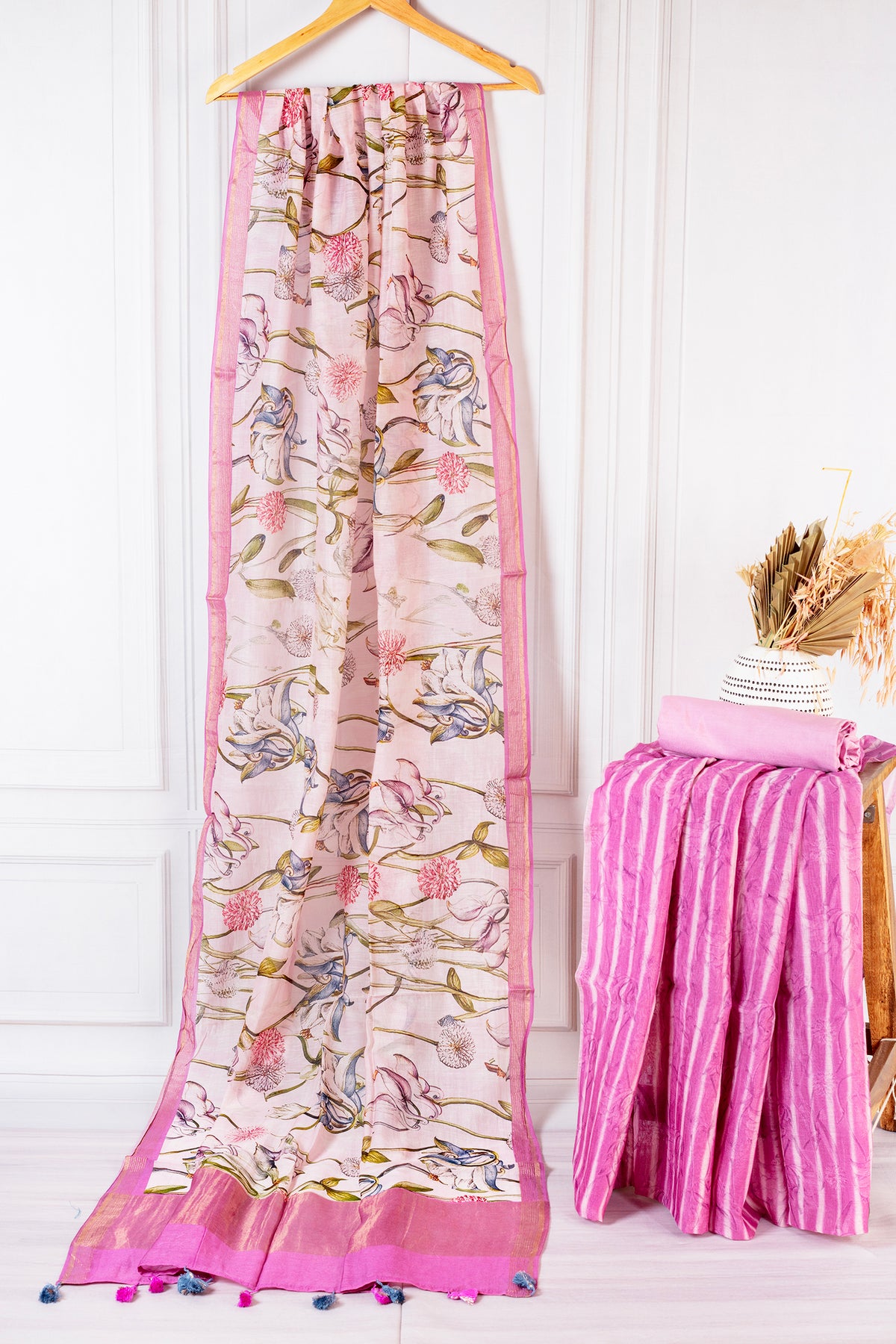Rose Radiance: Floral Chanderi Unstitched Suit Set
