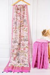 Rose Radiance: Floral Chanderi Unstitched Suit Set