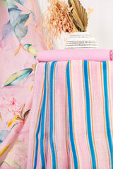 Blossom Breeze: Peach Floral & Striped Chanderi Unstitched Set