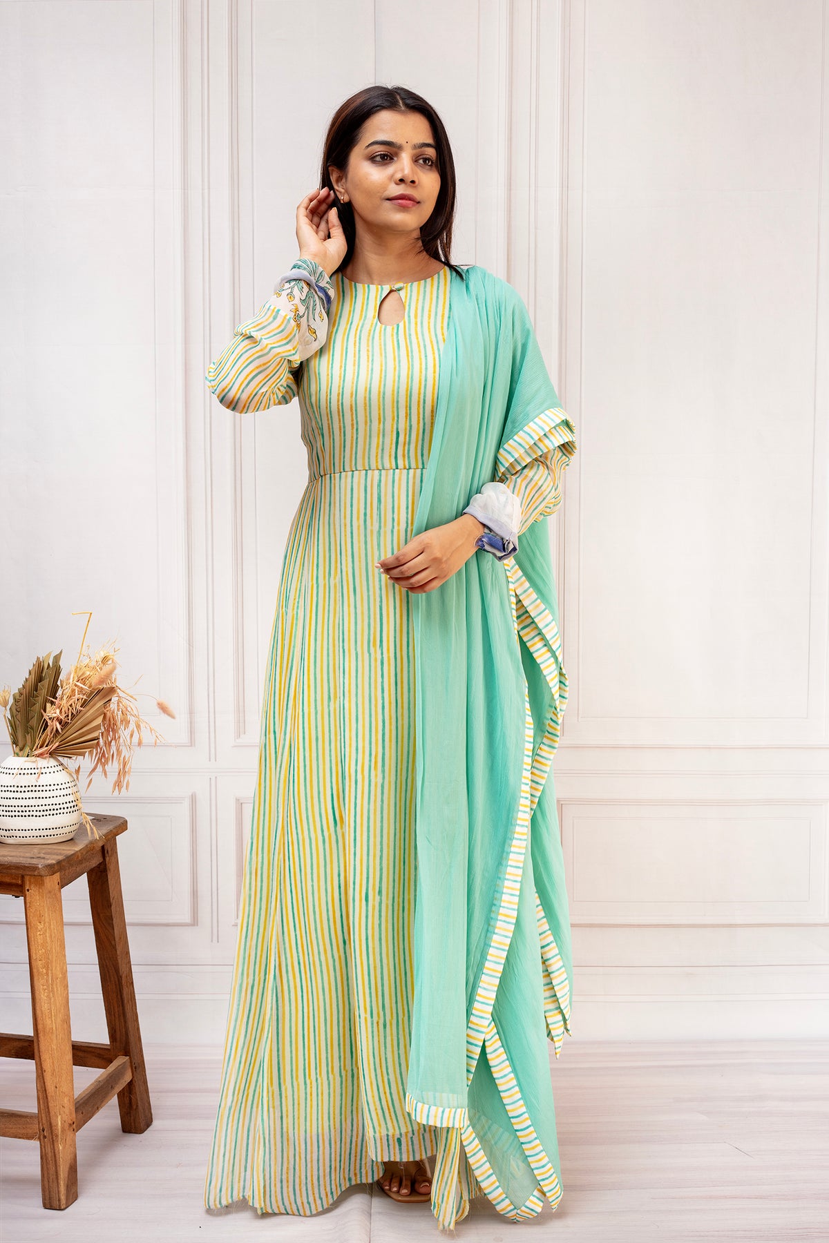 Breezy Seafoam & Citrus Georgette A-Line Suit Set