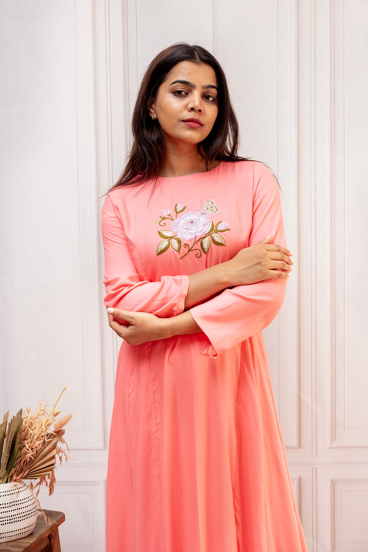 Charming Peach Cotton A-Line Suit Set