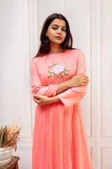 Charming Peach Cotton A-Line Suit Set