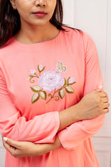 Charming Peach Cotton A-Line Suit Set