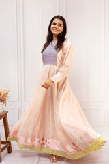 Graceful Pastel Peach Chanderi Anarkali Dress