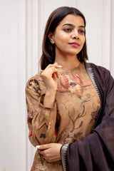 Vintage Floral Tussar Silk Kurta with Deep Charcoal Mangalgiri Dupatta