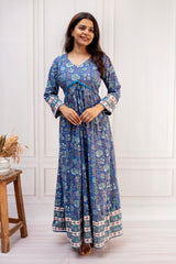 Enchanting Indigo Floral Alia-Cut Anarkali Dress