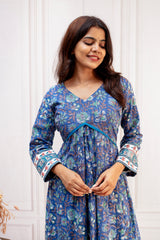 Enchanting Indigo Floral Alia-Cut Anarkali Dress