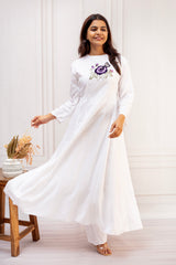 Pristine White Cotton A-Line Suit Set