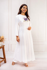Pristine White Cotton A-Line Suit Set