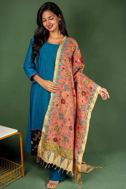 Mangalagiri Cotton Kurtha with Mangalagiri Kalamkari Dupatta