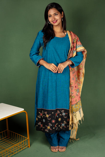 Mangalagiri Cotton Kurtha with Mangalagiri Kalamkari Dupatta
