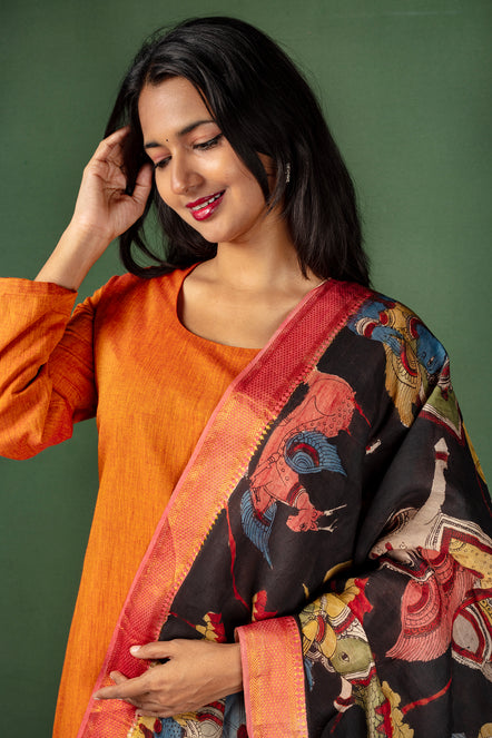 Mangalagiri Cotton Top with Mangalagiri Kalamkari Dupatta