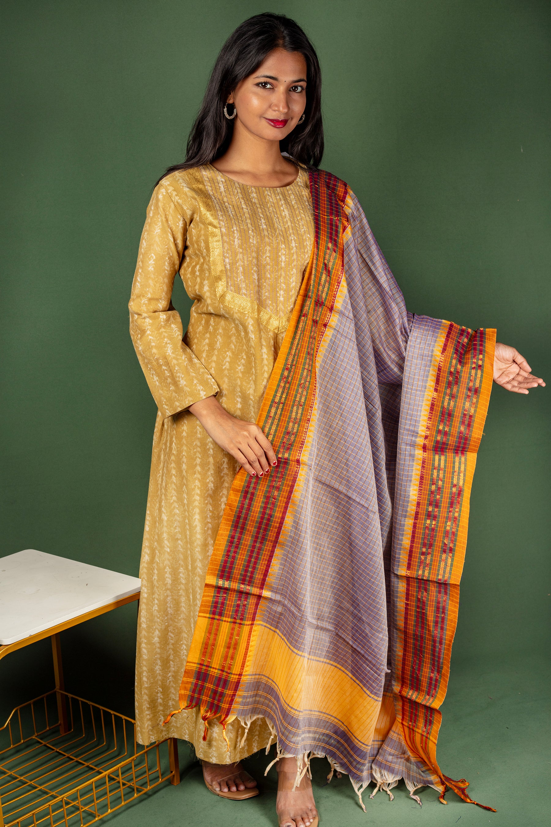 Chanderi Cotton Block print Top ,with Cotton Narayanpet Dupatta