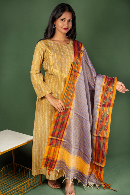 Chanderi Cotton Block print Top ,with Cotton Narayanpet Dupatta
