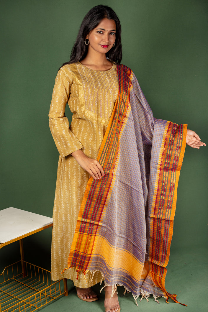 Chanderi Cotton Block print Top ,with Cotton Narayanpet Dupatta