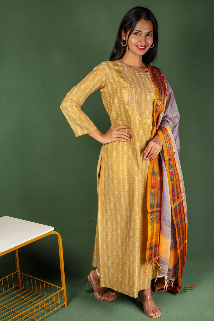 Chanderi Cotton Block print Top ,with Cotton Narayanpet Dupatta