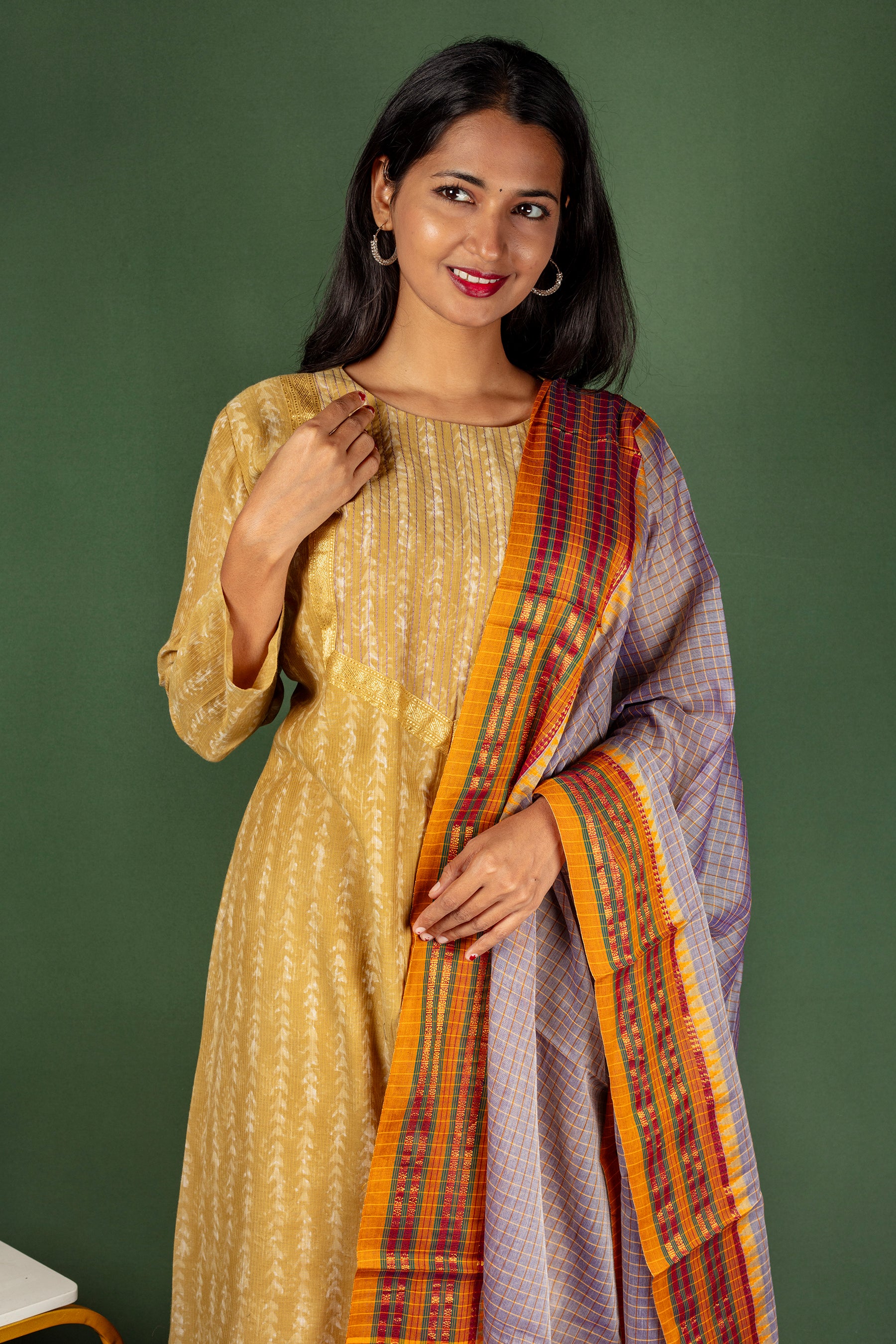 Chanderi Cotton Block print Top ,with Cotton Narayanpet Dupatta