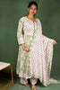 White ,Pink, and Green Block Print floral Cotton Kalli Top with Cotton Dupatta