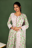White ,Pink, and Green Block Print floral Cotton Kalli Top with Cotton Dupatta