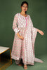 White and Pink Block Print floral Cotton Kalli Top with Cotton Dupatta