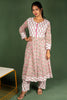 White and Pink Block Print floral Cotton Kalli Top with Cotton Dupatta